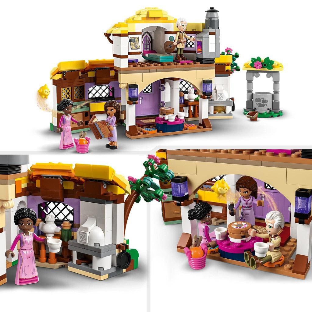 image shows the cottage with Asha and her mom. there is a log going on with a kitchen and more to build and play with