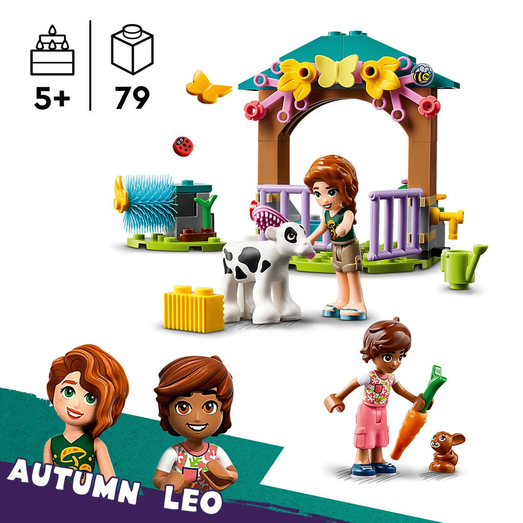 for ages 5+ with 79 LEGO pieces. help out Autumn and Leo with chores and the baby cow