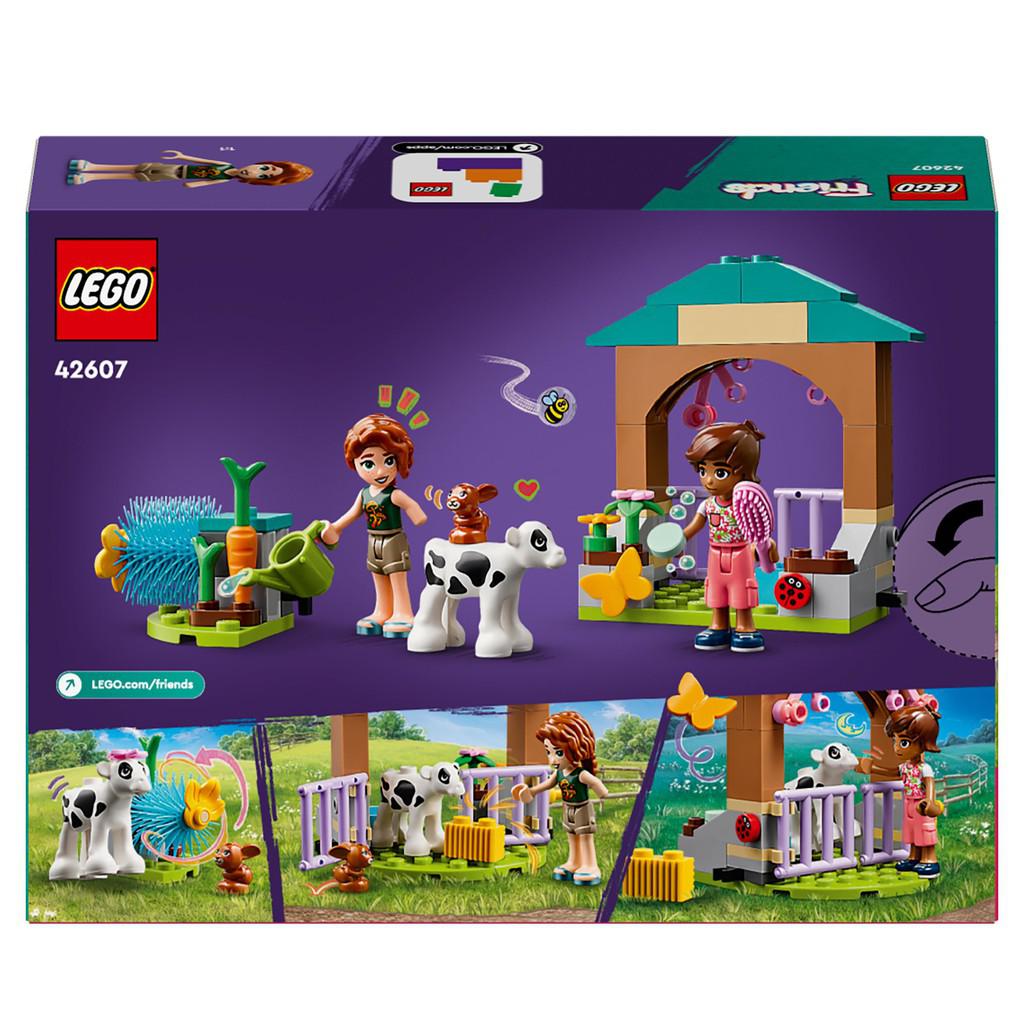 the back of the box shows the LEGO Friends crew hard at work with the baby cow 
