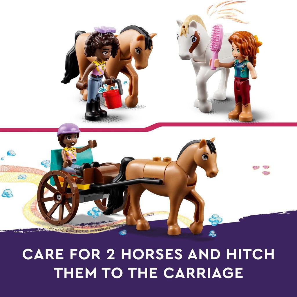 care for 2 horses and hitch them to the carriage.