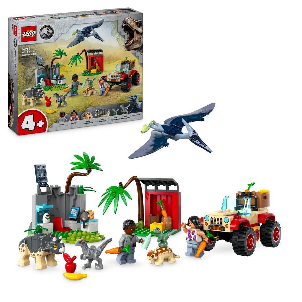 the LEGO Jurassic world set shows a jeep and some baby dinosaurs