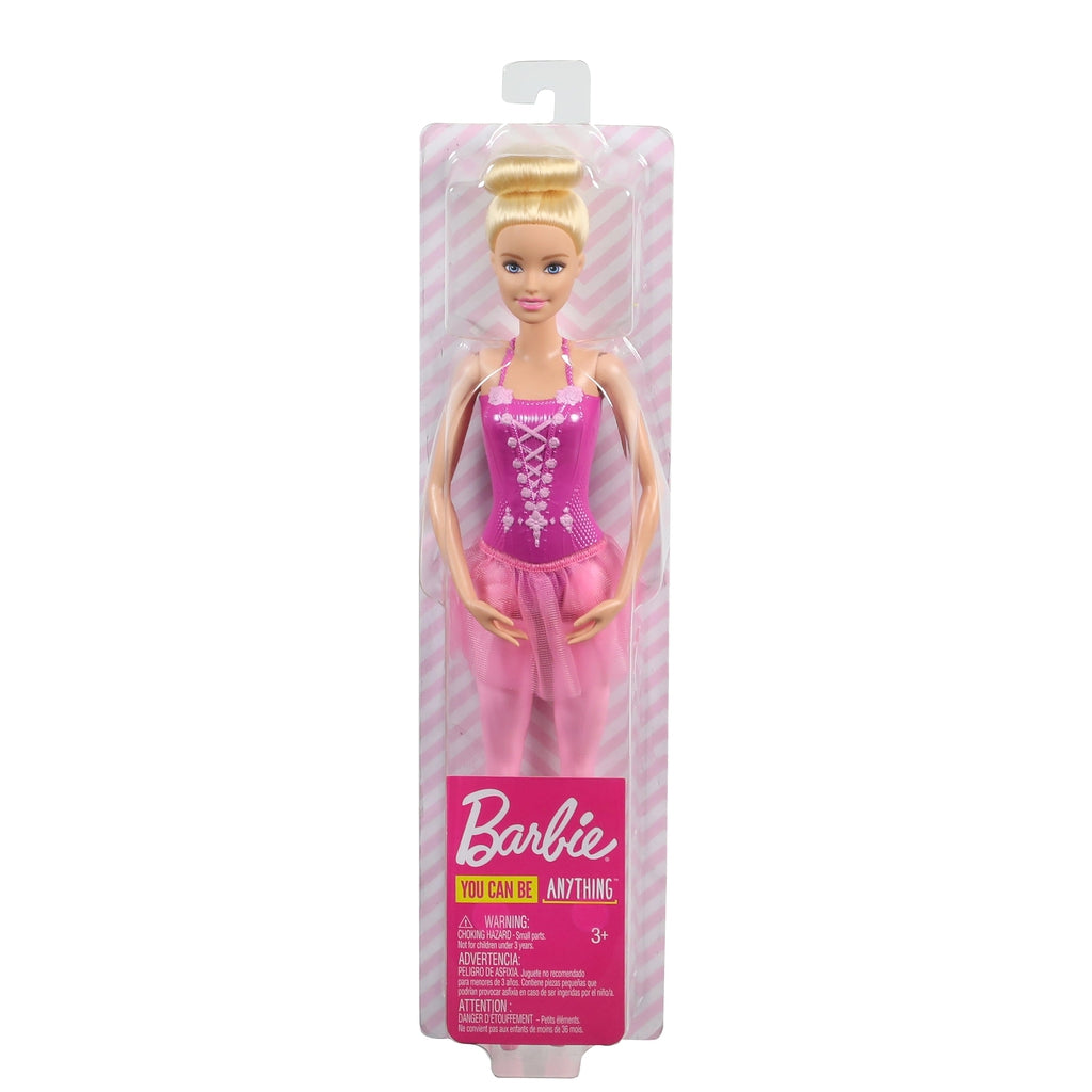 Image of the packaging for the Barbie Ballerina Dancer. The front is made from clear plastic so you can see the doll inside.