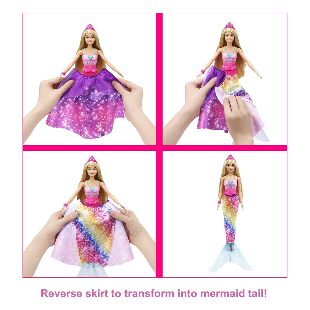 Shows how you can reverse Barbie's skirt to make a mermaid tail for her!