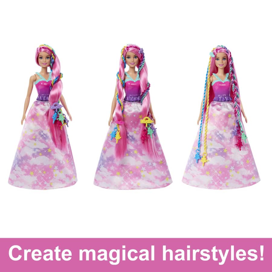 Shows different possible hairstyles for Barbie.