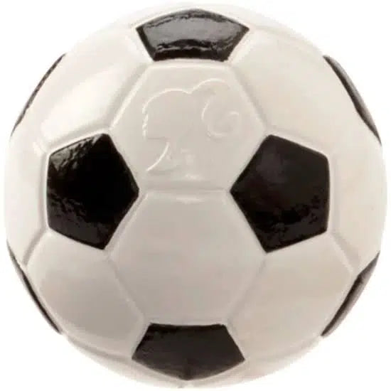 Image of the included soccer ball. It has a barbie logo on one side of the ball.