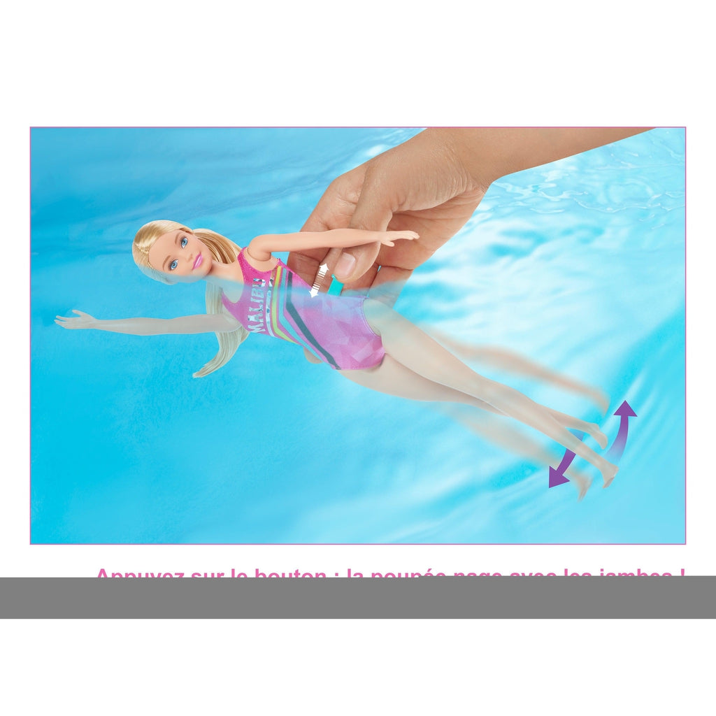 Shows that Barbie can really swim in the water!