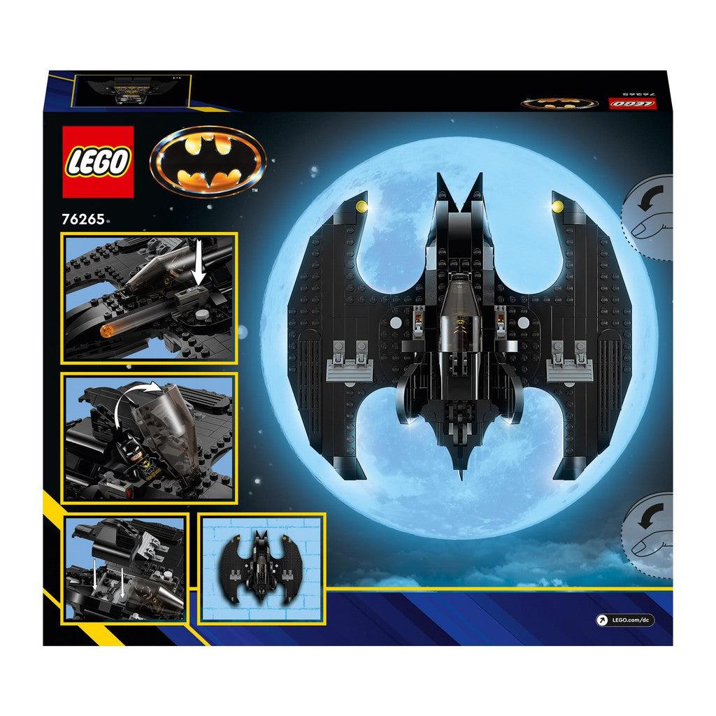 image shows the back of the box for LEGO Batwing. build the powerful ship of Batman