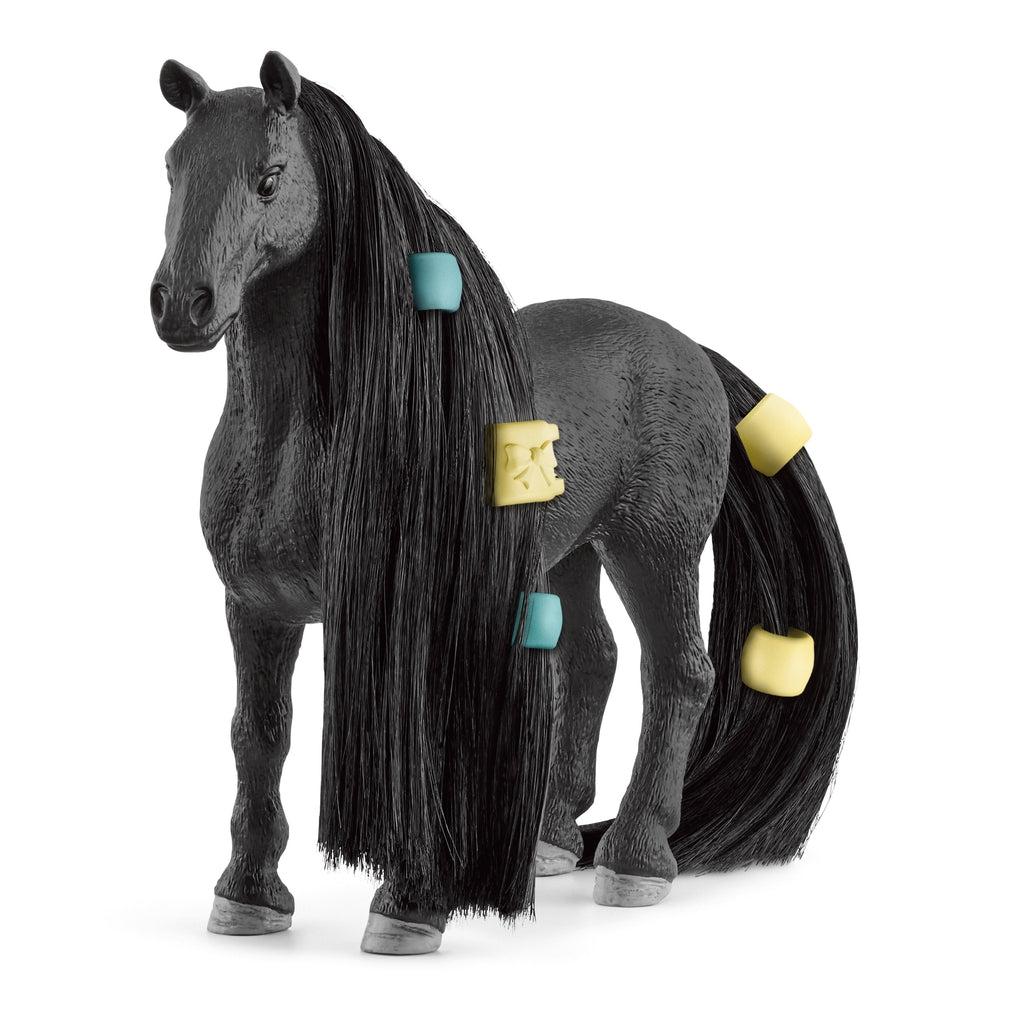 Image of the Beauty Horse Criollo Definitivo Mare figurine. It is a black horse with long black hair. It is loose so you can braid and bead the hair.