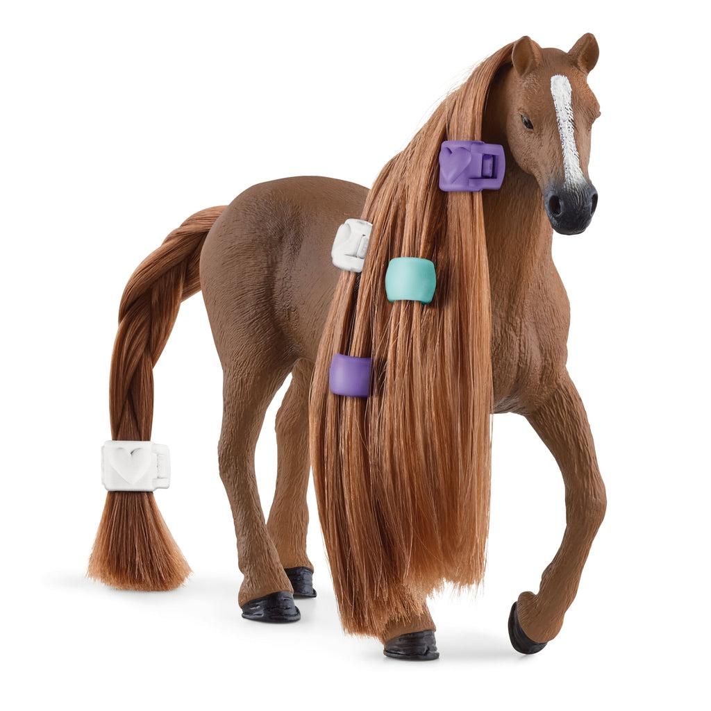 Image of the Beauty Horse English Thoroughbred Mare figurine. It is a brown horse with long, slightly lighter brown hair so you can braid and bead it.