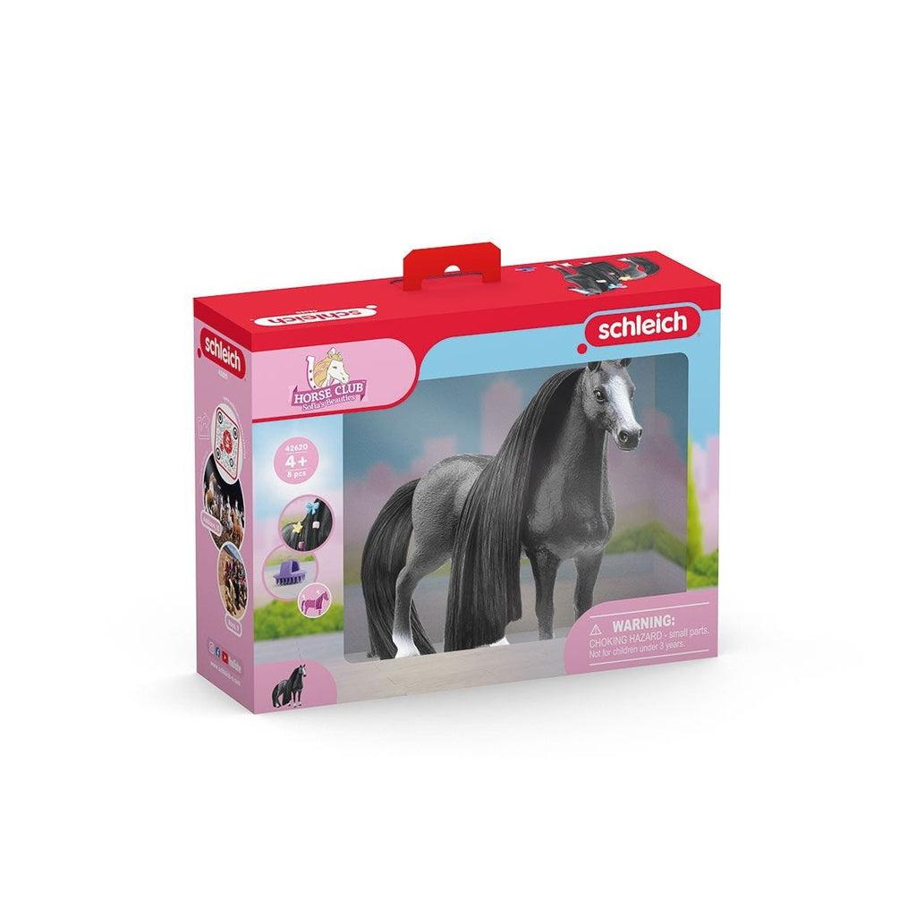 Image of the packaging for the Beauty Horse Quarter Mare figurine. Part of the front is made from clear plastic so you can see the toy inside.