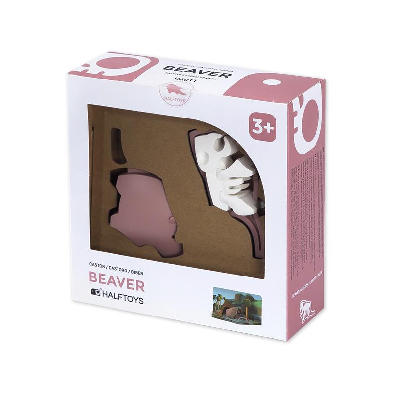 Image of the packaging for the Beaver and River Scene figurine toy. Part of the front is made from clear plastic so you can see the figurine inside.
