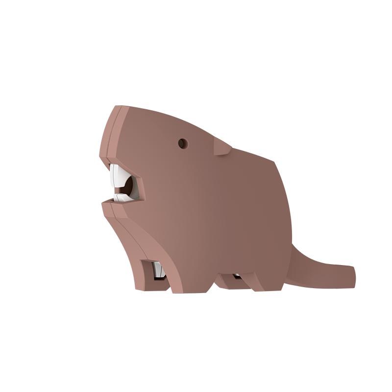 Image of the Beaver figurine. It is a brown, tall, and square shaped beaver.