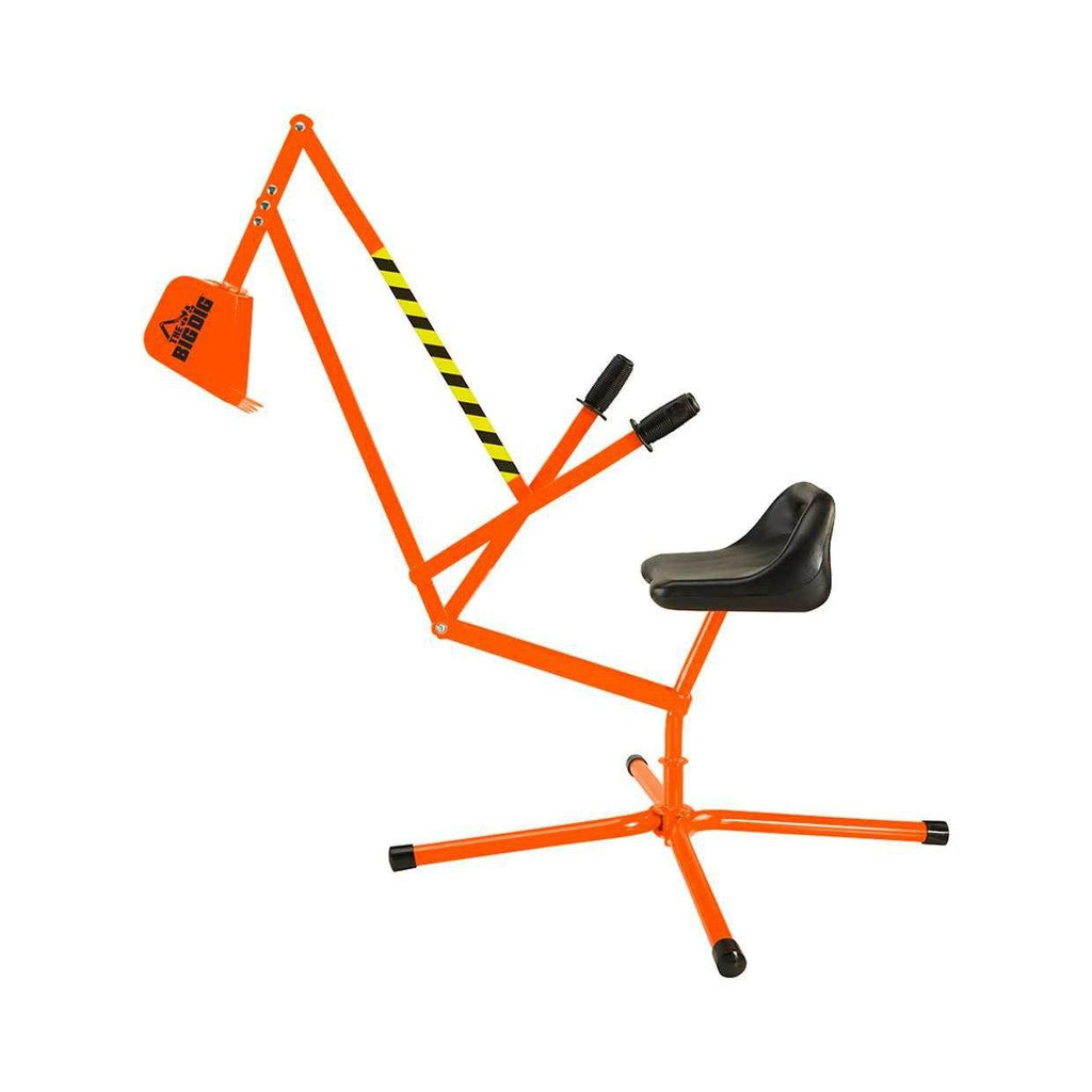 Image of the Big Dip in orange. It has a seat with two handles that control the scooper. One handle operates the height and the other operates the scooper itself.