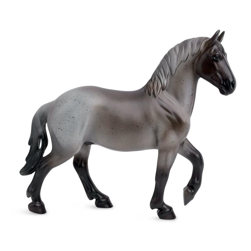 Image of the Blue Roan Brabant figurine. It is a grey horse with a black nose, legs, and tail.