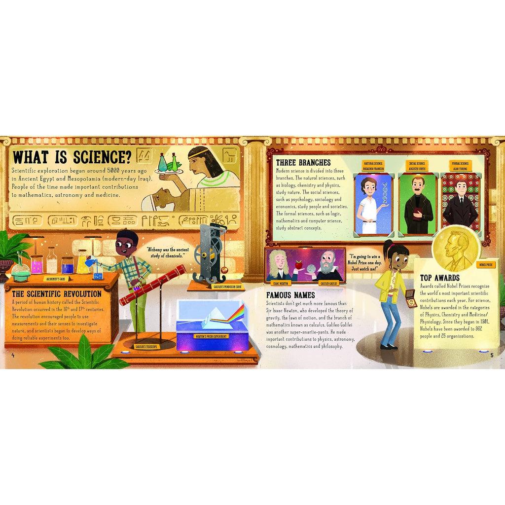 Example of one of the open pages in the book. It gives educational information about what is science and other subjects.