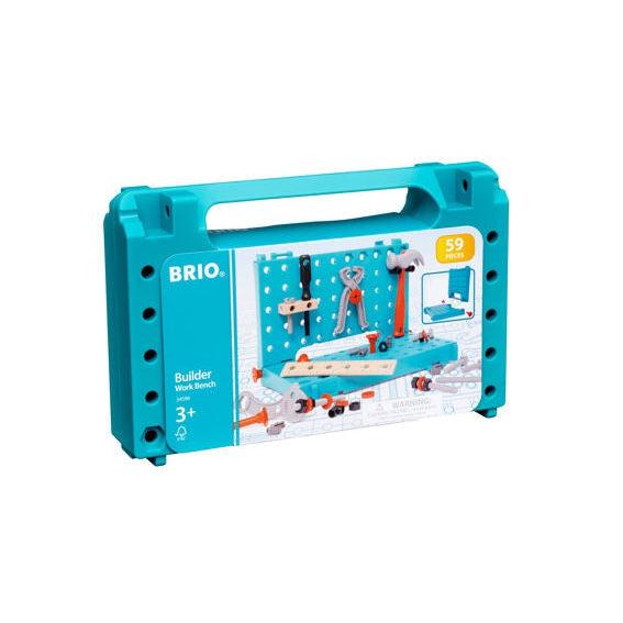Image of the packaging for the Builder Work Bench play set. On the front is a picture of the open work bench with all the toy tools inside.
