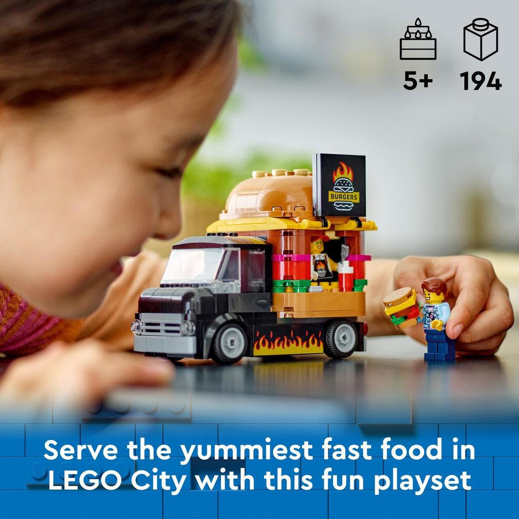 for agess 5+ with 194 LEGO pieces. Serve the yummiest fast food in LEGO city with this fun playset.