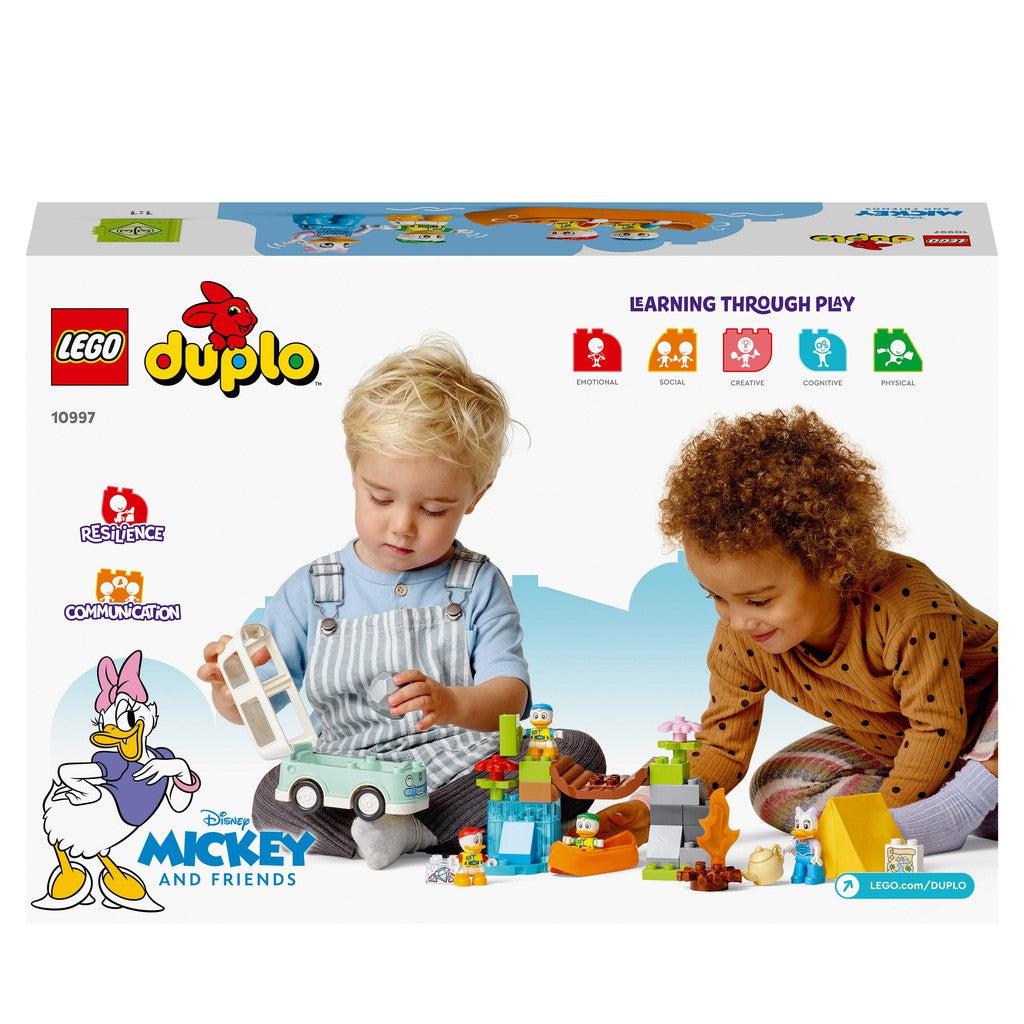 the image shows the back of the box where two kids are learning with DUPLO