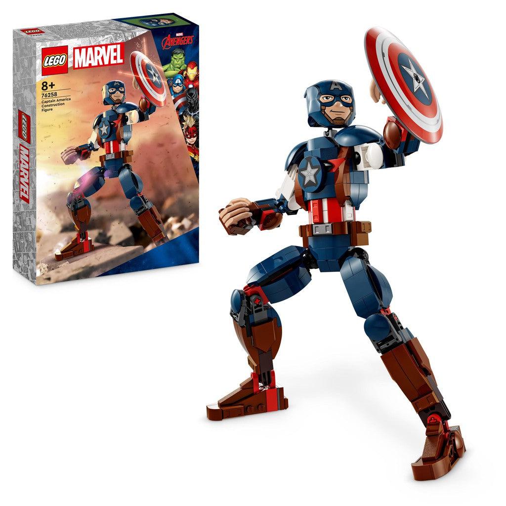 image shows the Captain America Constructional LEGO figure. Build captain america and his mighty shield with LEGO 