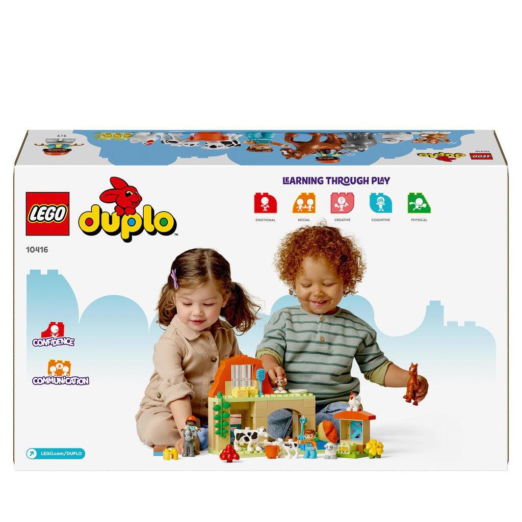 the back of the box shows two kids playing with LEGO duplo