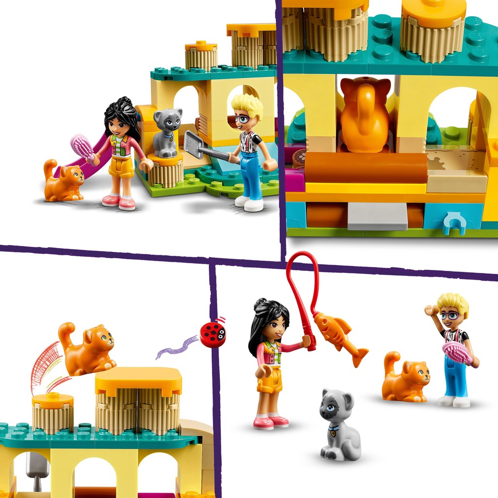 there are combs, and accessories for the cats to play with and explore on the playground