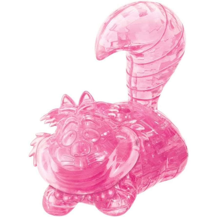 Image of the 3D Cheshire Cat puzzle. It is a pink crystal cheshire cat laying on its stomach.