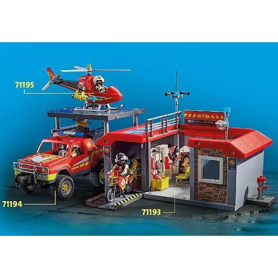 this image shows the fire truck, hellicopter and station all together. The chopper and truck are sold separately.