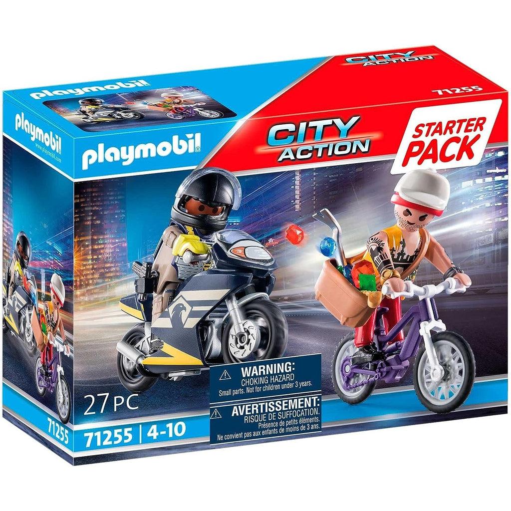 A playmobil special forces agent is chasing a jew thief on the box cover, the thief has an evil smile on his face, thinking he can escape the special forces. 