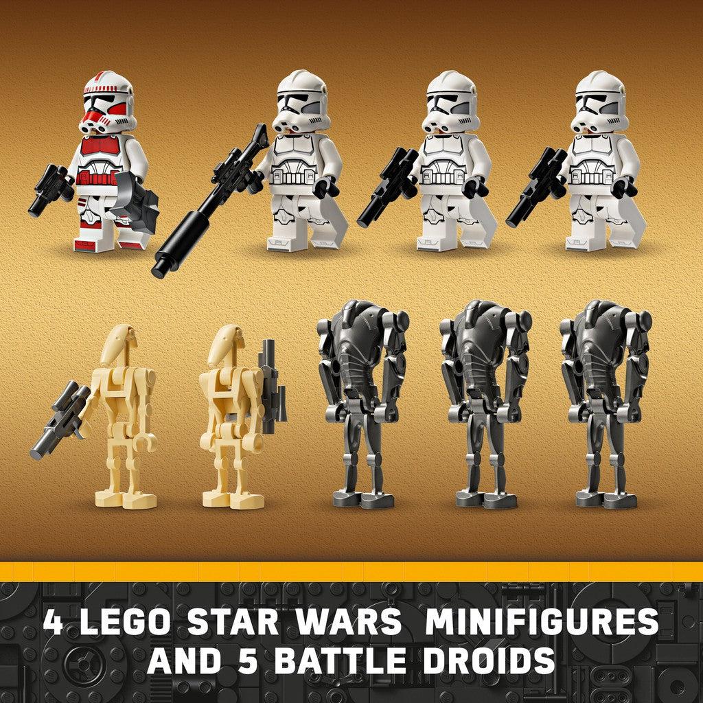 4 LEGO Star wars minifigures and 5 battle droids