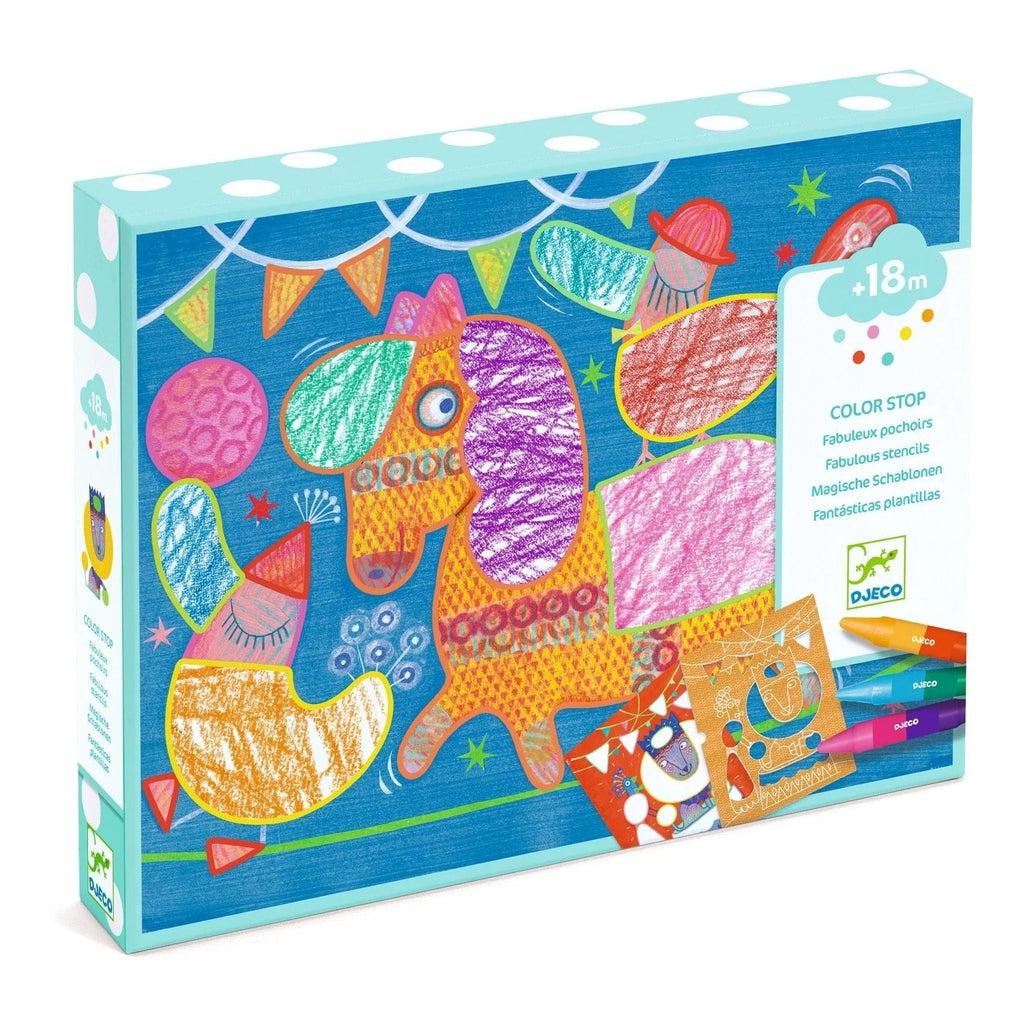 Image of the packaging for the Colorful Circus Coloring craft. On the front is an example of what the finished product could look like.