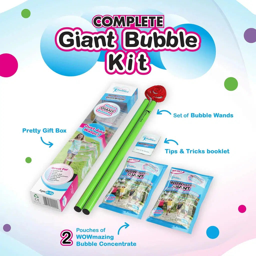 Complete giant bubble kit for creating WOWmazing, ginormous bubbles.