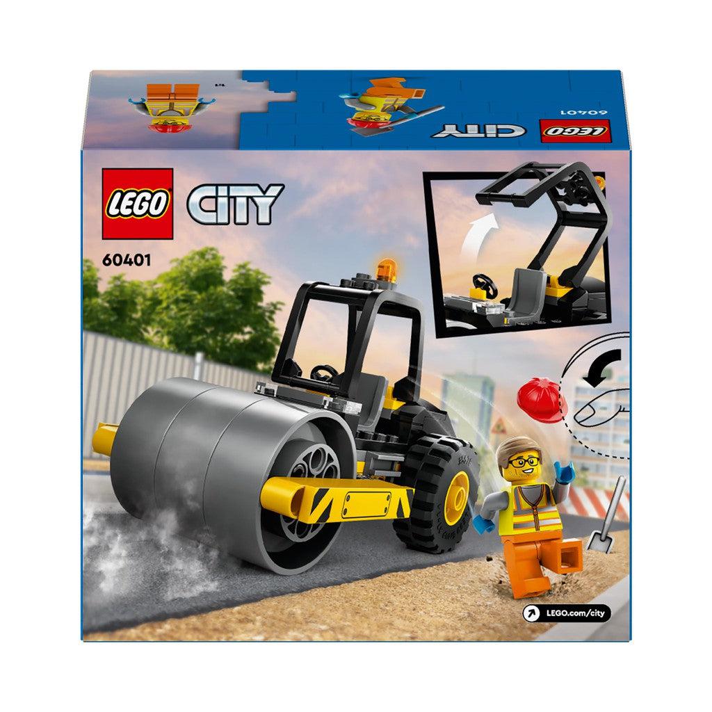 Construction Steamroller-the back of the box shows the accessories to the minifigure and the detachable frame on the seamroller. 