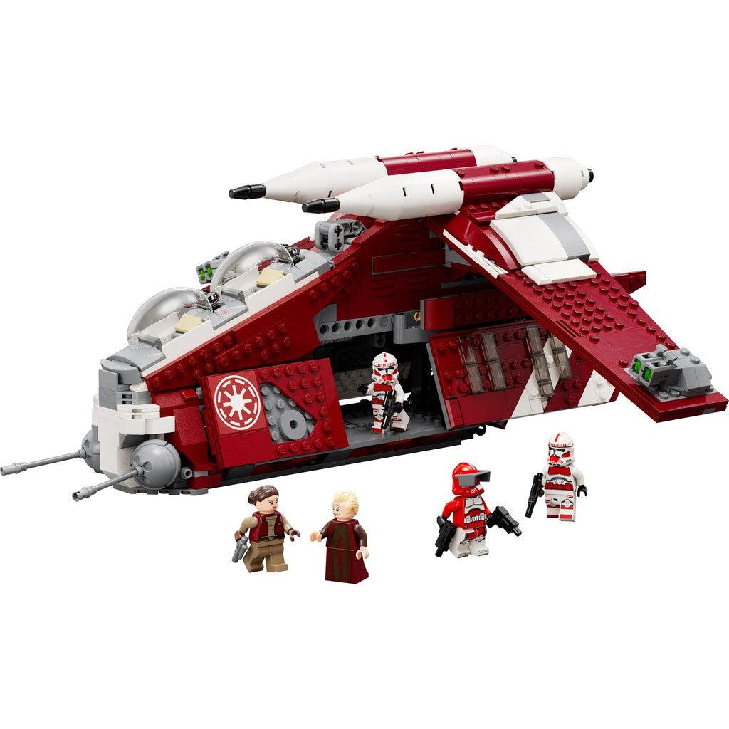 image shows the ship and 5 LEGO miniture characters to pilot the ship