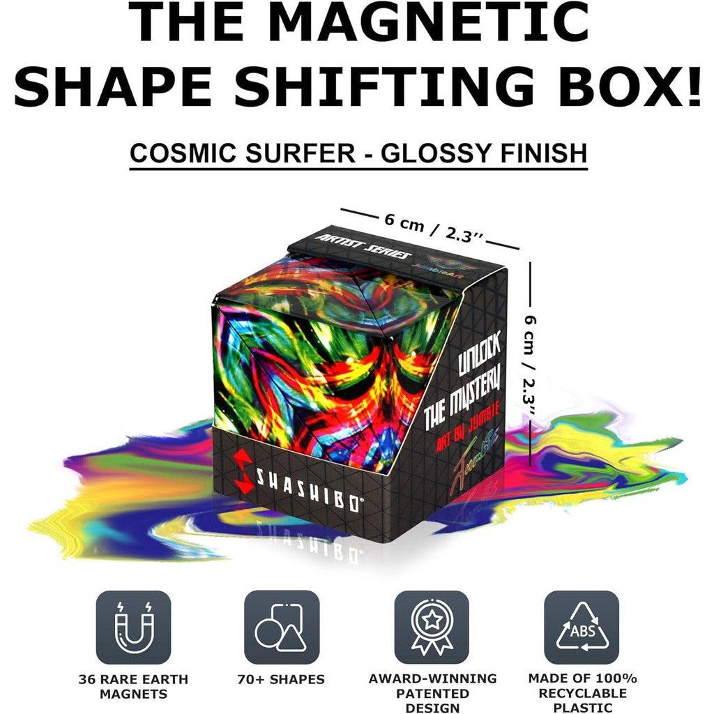 the magnetic shape shifting box is advertised as the box, with 36 rare earth magnets, 70 shapes and an award winning patented design. 