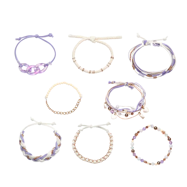 this image shows a few possible bracelets, ising beats, cords and fun knot design to make a bracelet