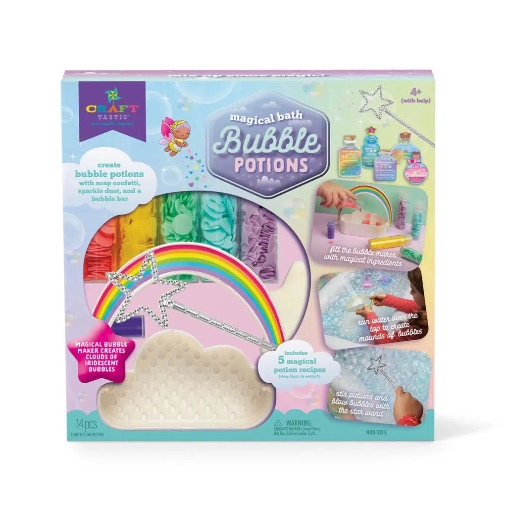 this image is for bubble potions. there are several colored confetti soaps in a tube to make bubble potions with. 