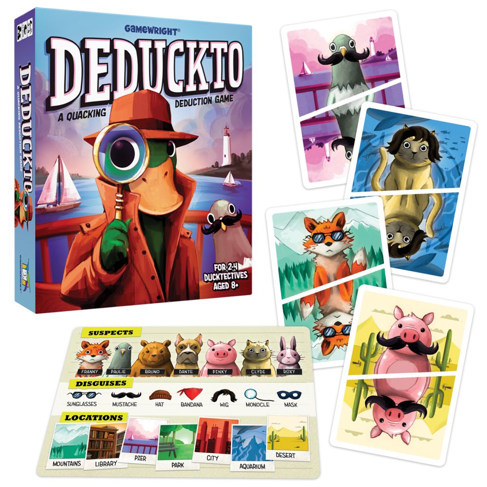 the box and some of the cards from the game featuring animals in various disguises