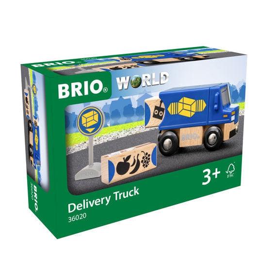Image of the packaging for the Delivery Truck play set. On the front is a picture of all the pieces in the play set.