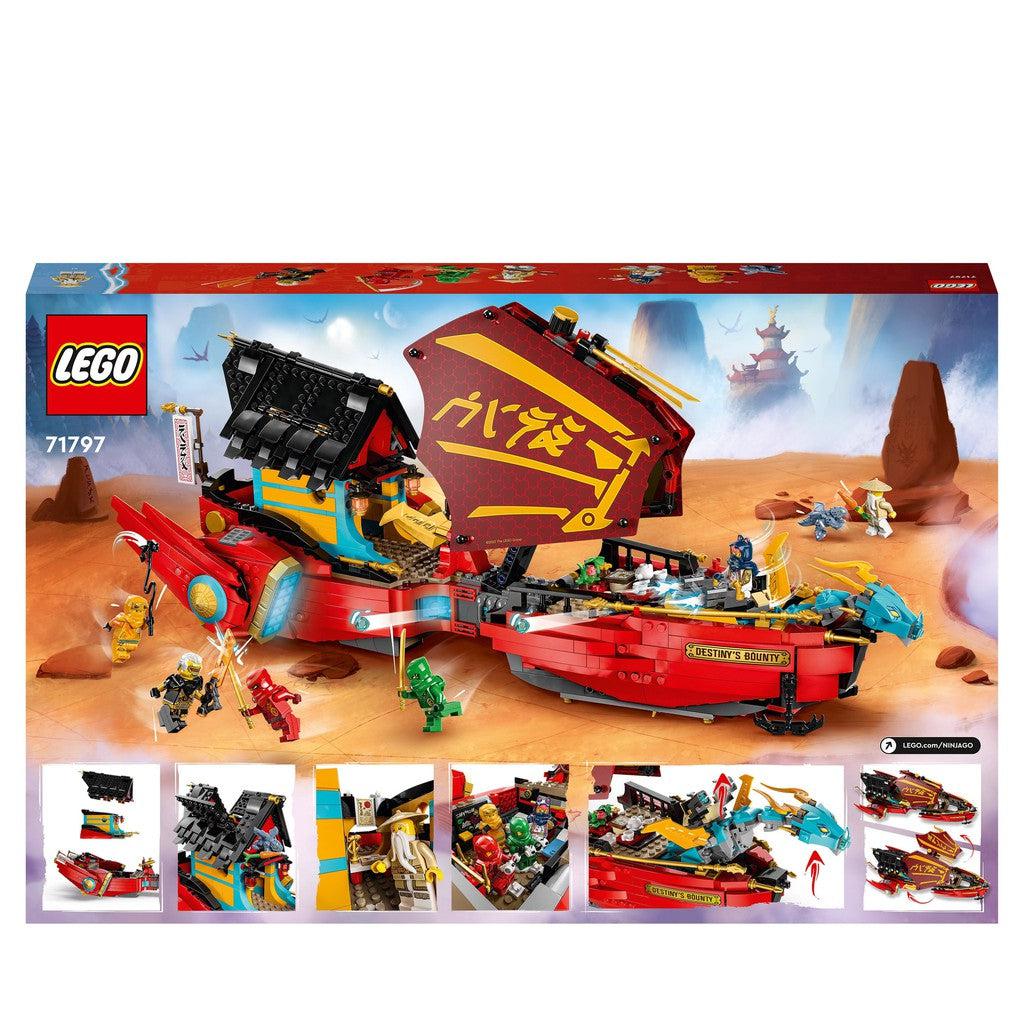 image shows the back of the box with the ship and dragon, and several poses of the minifigures