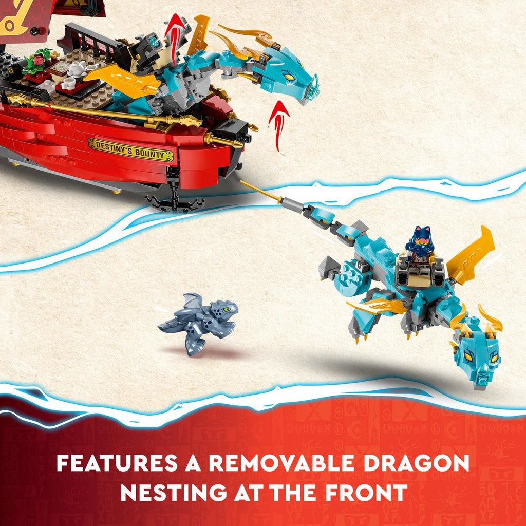 features a removable dragon nesting at the front