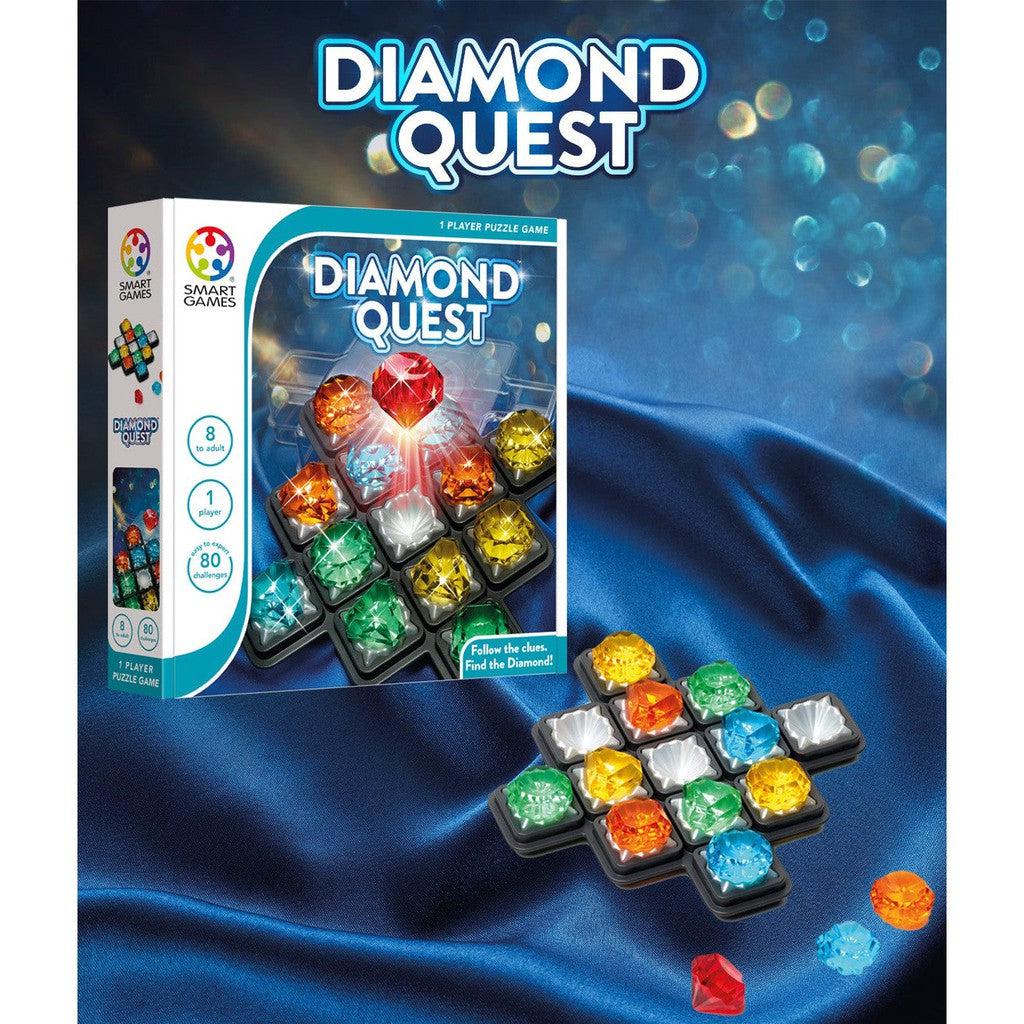 this image shows the box for diamond quest with the board. its a puzzle game with moving diamons around to match them up!