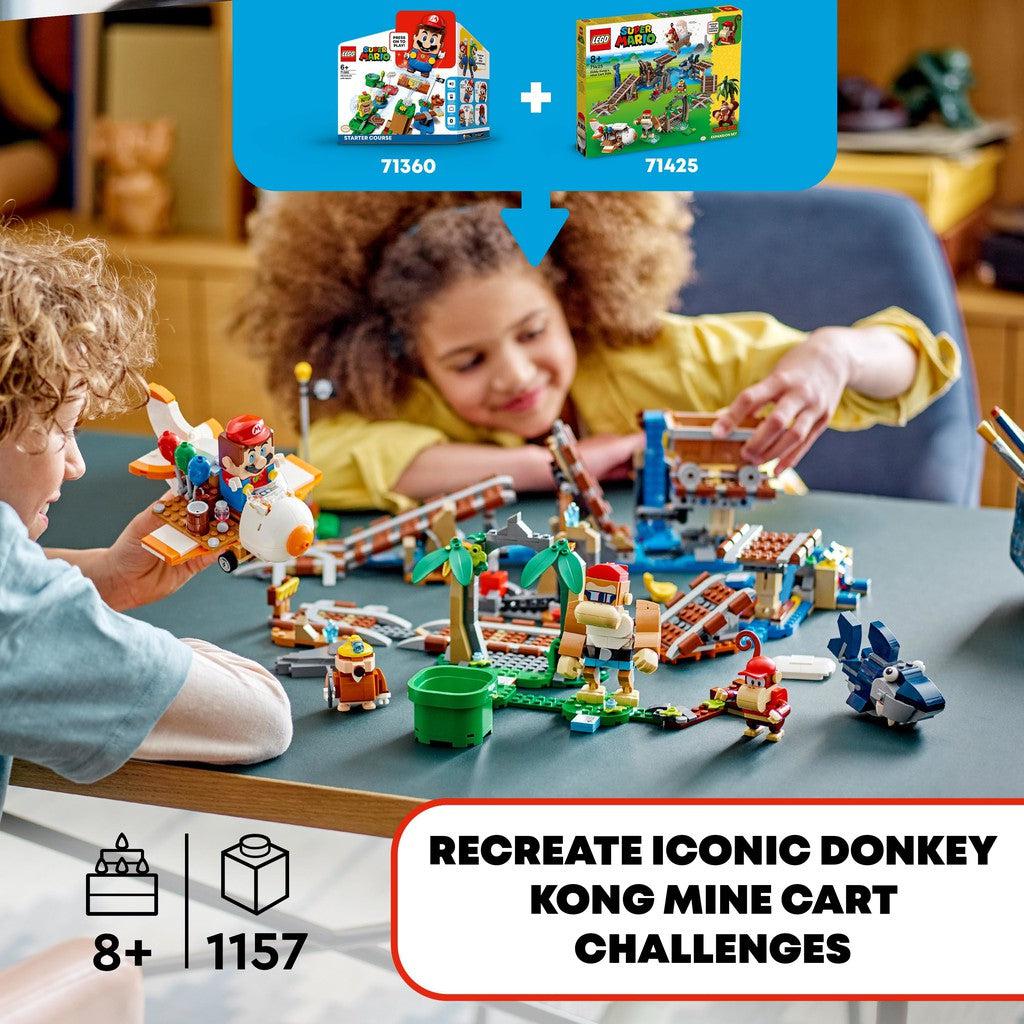 for ages 8+ with 1157 LEGO pieces. Recreate iconic Donkey kong mine cart challenges.