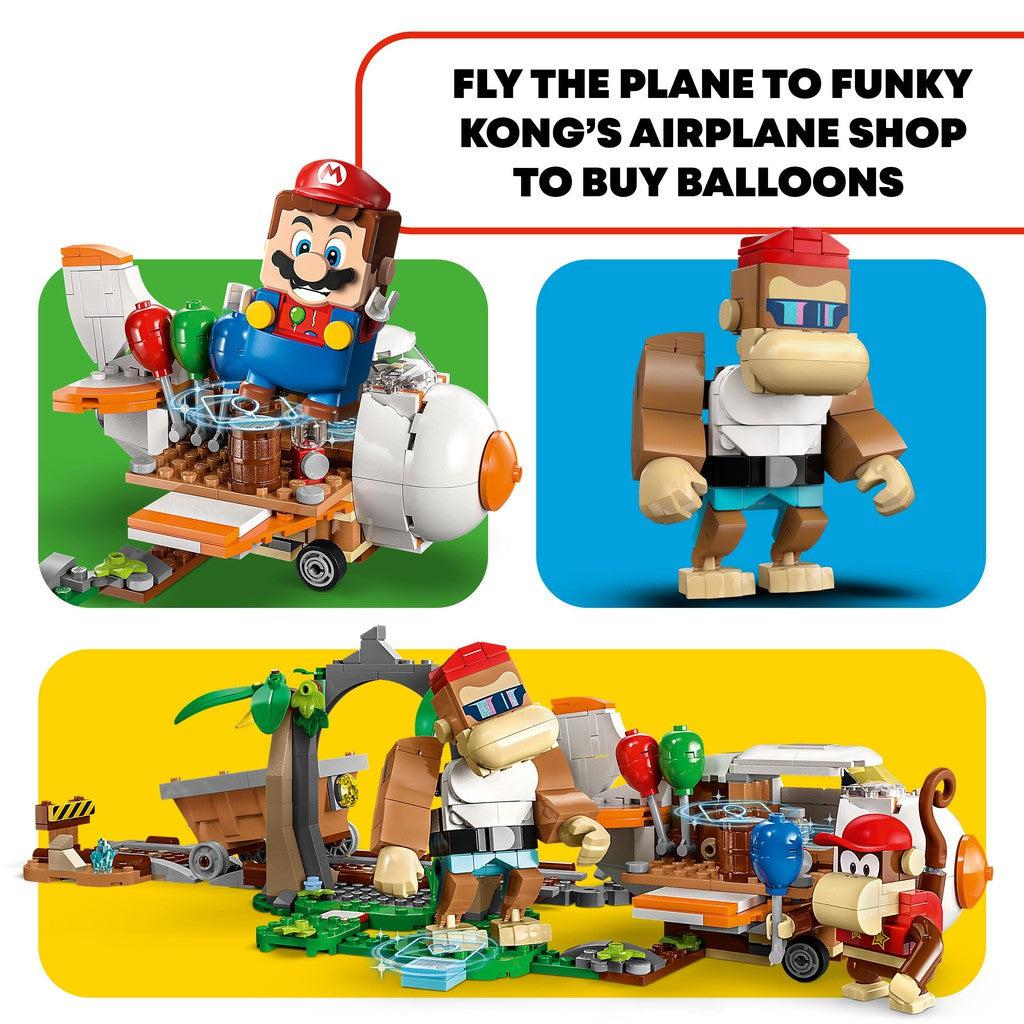 fly the plane to funky;s arirplane shop to buy balloons.