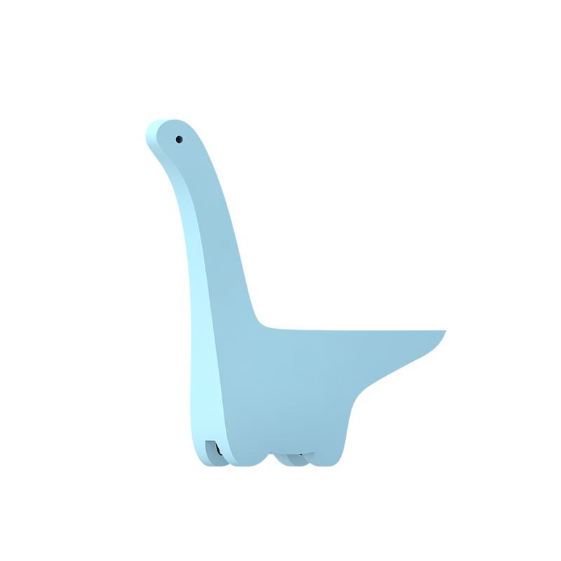 Image of the Diplo dinosaur figurine. It is light blue and has a sleek look to its body. It has an elongated neck, short legs, and a triangle tail.