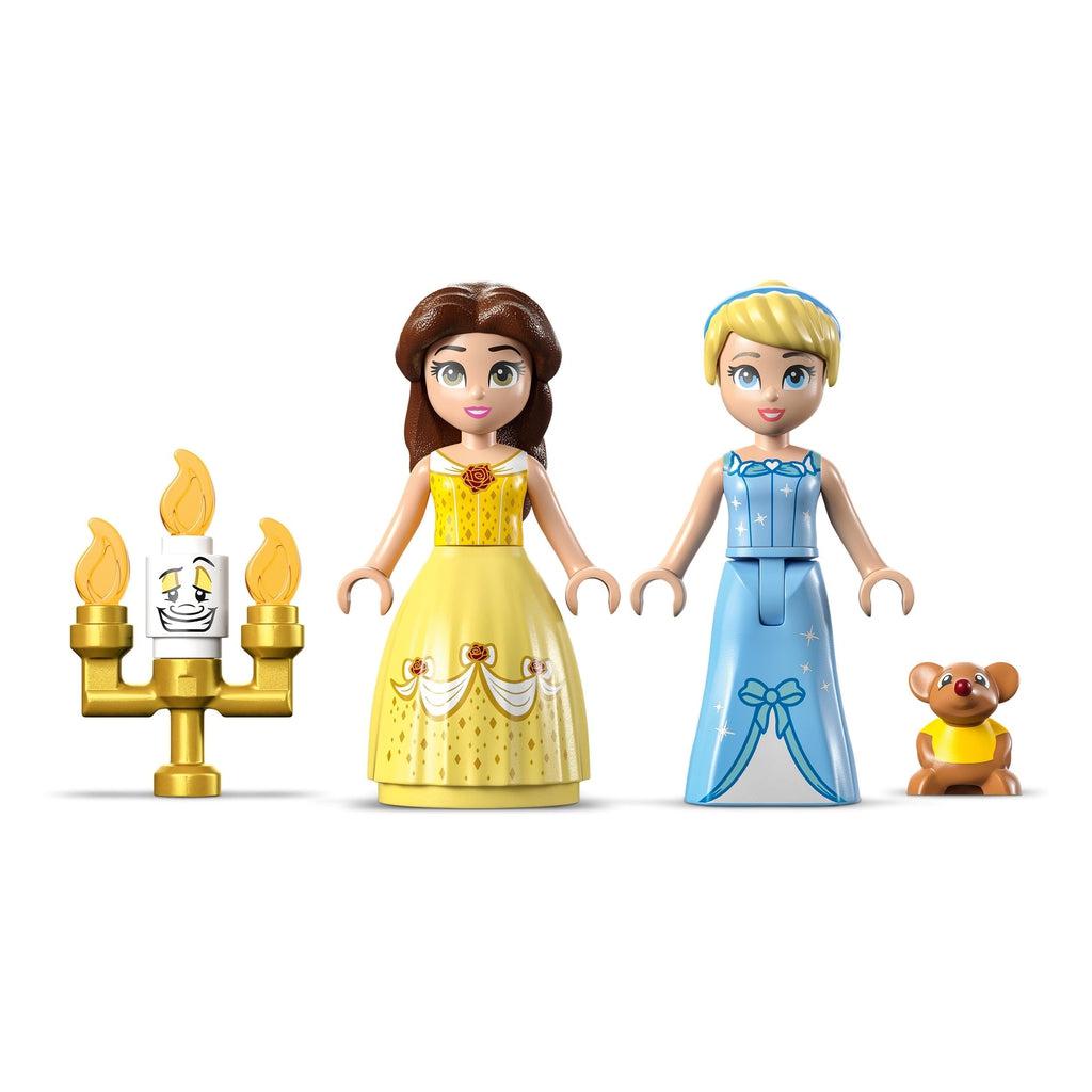 Up close picture of the two princess figures, Cinderella and Bell, as well as two of their sidekicks, Gus and Lumière.