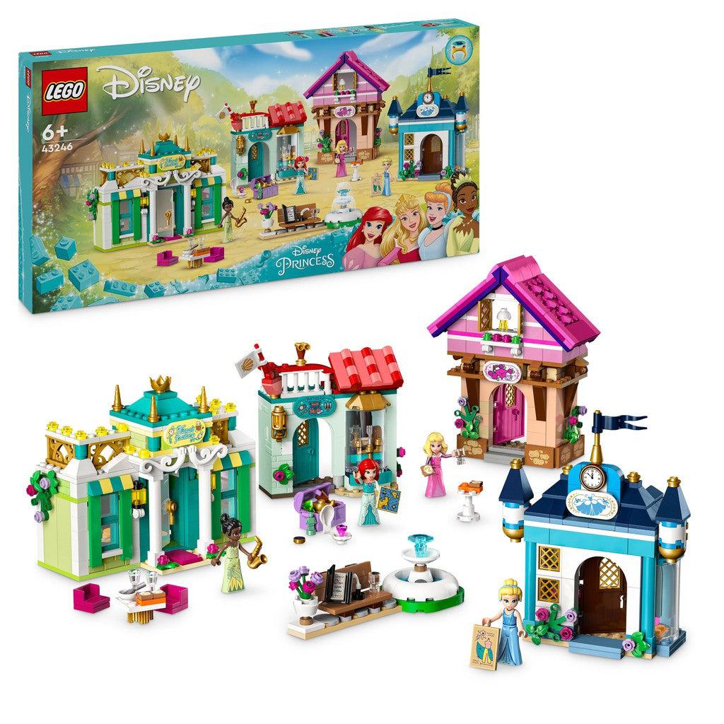 the LEGO Disney market adventure features various princesses selling wares at a market