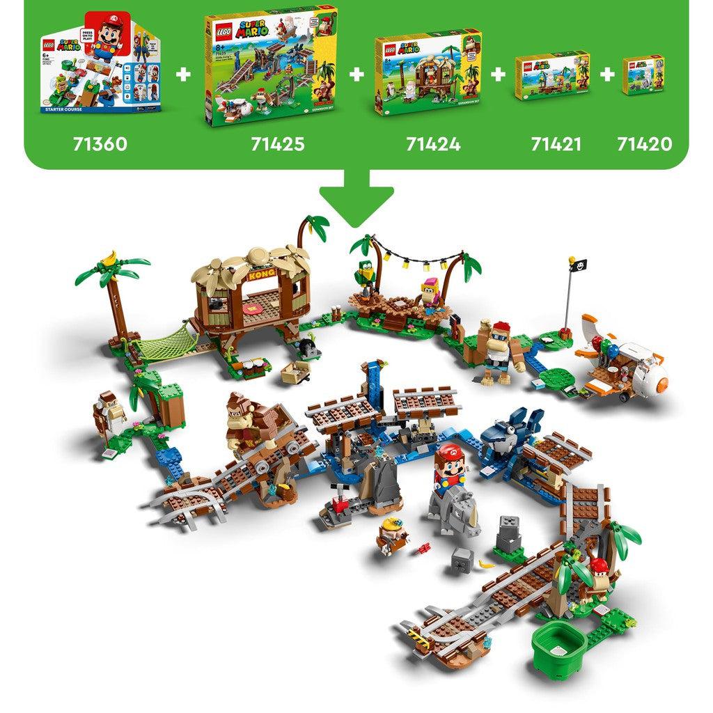 image shows the super mario sets all toghether with sets 7136 71425 71424 71420
