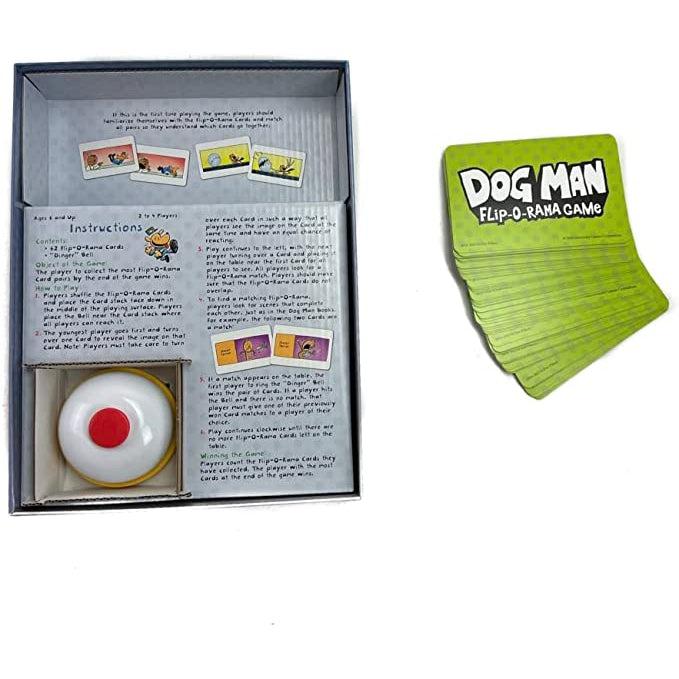 Image of the inside of the box. It has instructions printed on the cardboard on the inside of the box and it comes with a set of game cards and a bell.