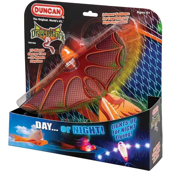 Image of the packaging for the Dragon Hawk Bird. Most of the front is cut away and covered with clear plastic so you can see the toy inside.