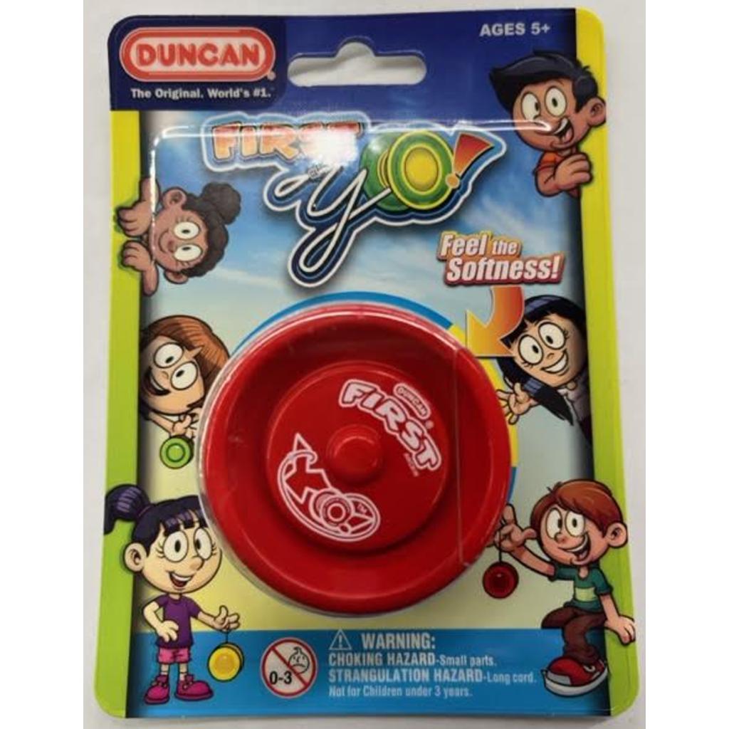Up close shot of the packaging for the First Yo!. It has many cartoon children holding yo-yos on the front.